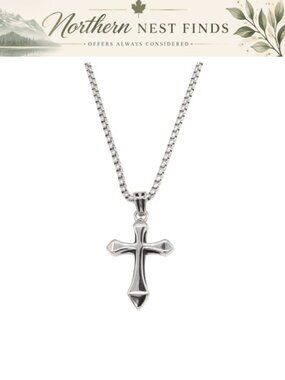 Stainless Steel Cross Pendant Necklace Y-Necklace Dainty Box Chain 21.8in